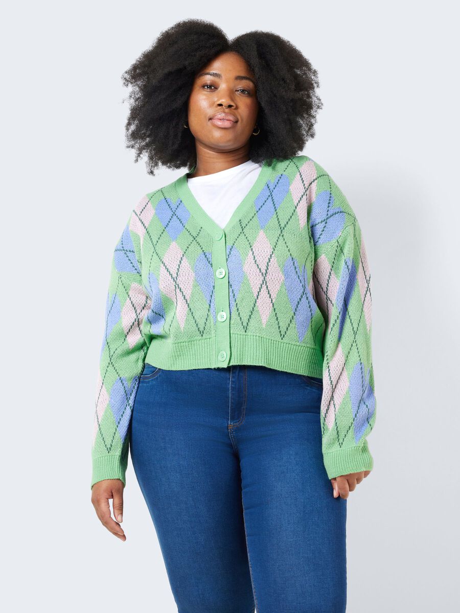 Noisy May CURVE CHEQUERED KNITTED CARDIGAN