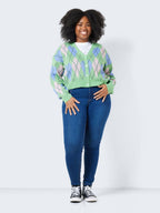 Noisy May CURVE CHEQUERED KNITTED CARDIGAN