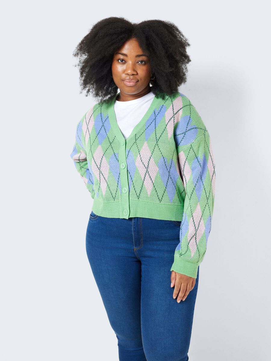 Noisy May CURVE CHEQUERED KNITTED CARDIGAN