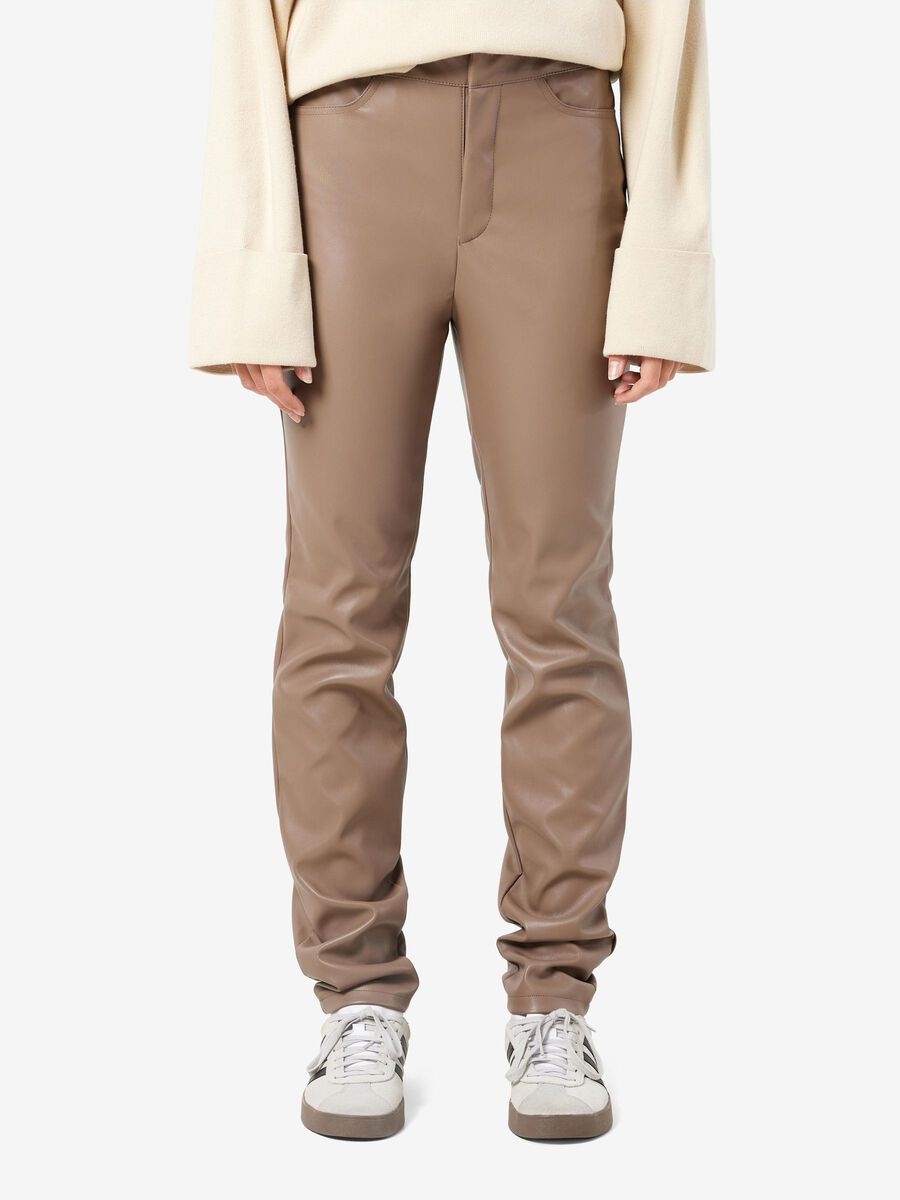 Noisy May CROPPED FAUX LEATHER TROUSERS