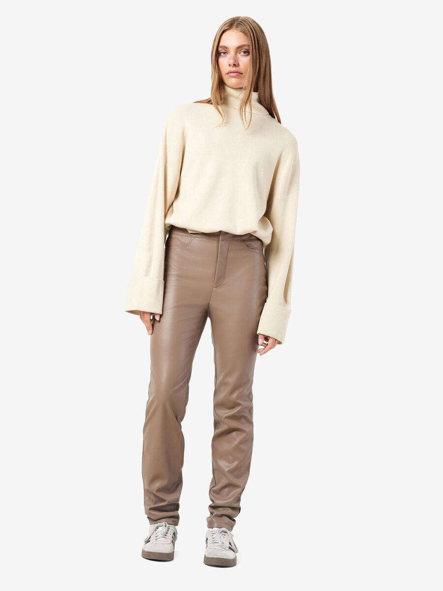 Noisy May CROPPED FAUX LEATHER TROUSERS