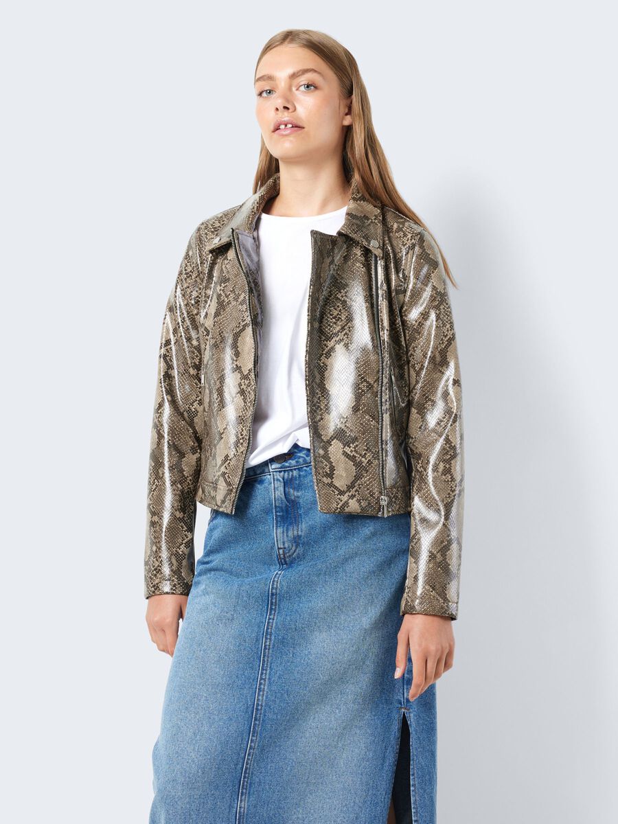Noisy May SNAKE PRINTED FAUX LEATHER JACKET